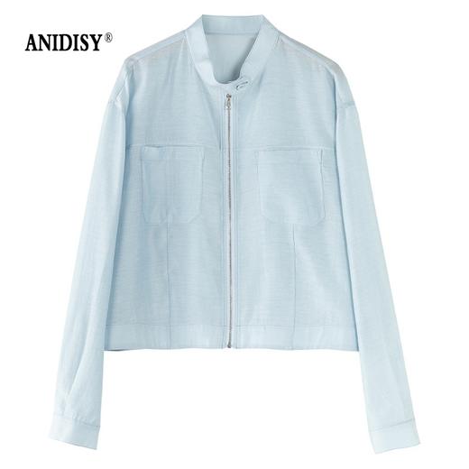 时尚立领长袖拉链一粒扣轻薄夹克外套 商品图4