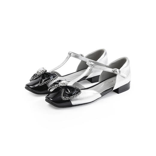 伊伴2026夏季法式撞色拼接蝴蝶结T字带显瘦凉鞋B26266631 商品图5