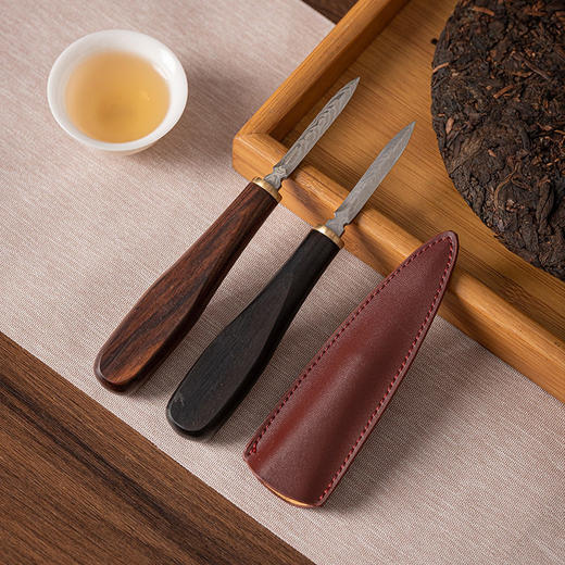 大马士革茶刀/椭圆紫光檀茶饼撬刀普洱专用开茶刀茶针功夫茶具配件茶刀不锈钢茶锥撬茶工具 商品图0