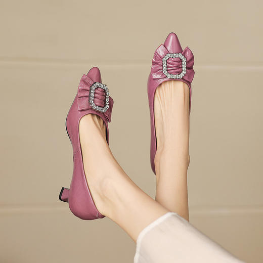 【预售7天】轻奢气质5cm法式水钻方扣尖头浅口单鞋JLY&18-883 商品图2