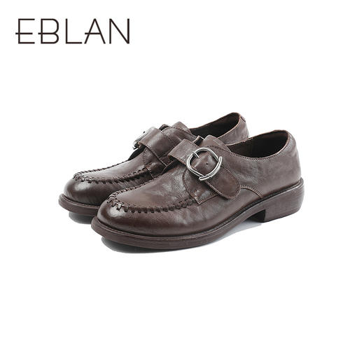 伊伴2026春季手工感穿编鞋口牛皮乐福鞋B26162602 商品图4