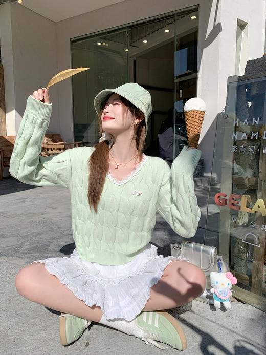 <曾小咸推荐>3.12现货秒杀 ！微信超特价！韩系蕾丝V领针织衫 日常199.99 立减110 秒杀89.99！！ 商品图10