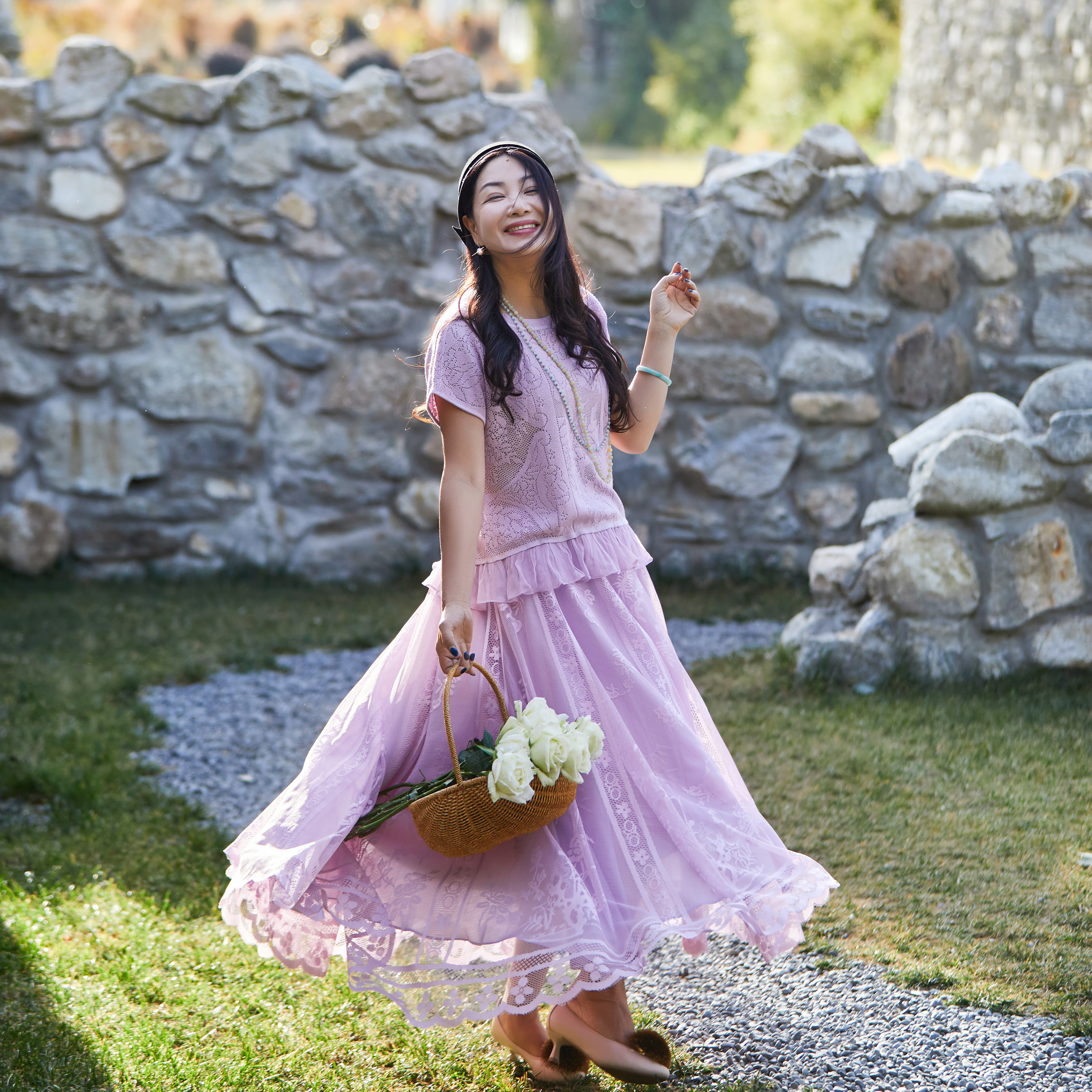 【林栖设计小店】风传花意|蕾丝提花优雅大摆2026春新款太阳半身裙1962026