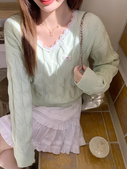 <曾小咸推荐>3.12现货秒杀 ！微信超特价！韩系蕾丝V领针织衫 日常199.99 立减110 秒杀89.99！！ 商品图7