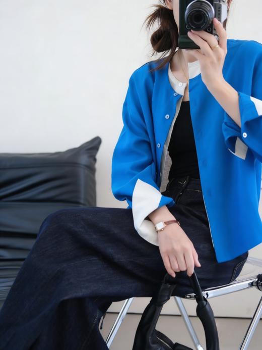 克莱因蓝纯棉假两件拼接衬衫 商品图11