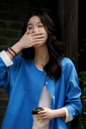 克莱因蓝纯棉假两件拼接衬衫