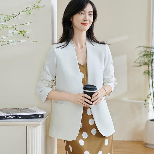 米思阳2026春季新款简约大气粉色西装百搭宽松长袖弹力外套女0816 商品图0