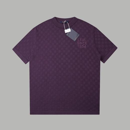 马户牌棋盘格提花圆领针织短袖T恤衫 商品图2