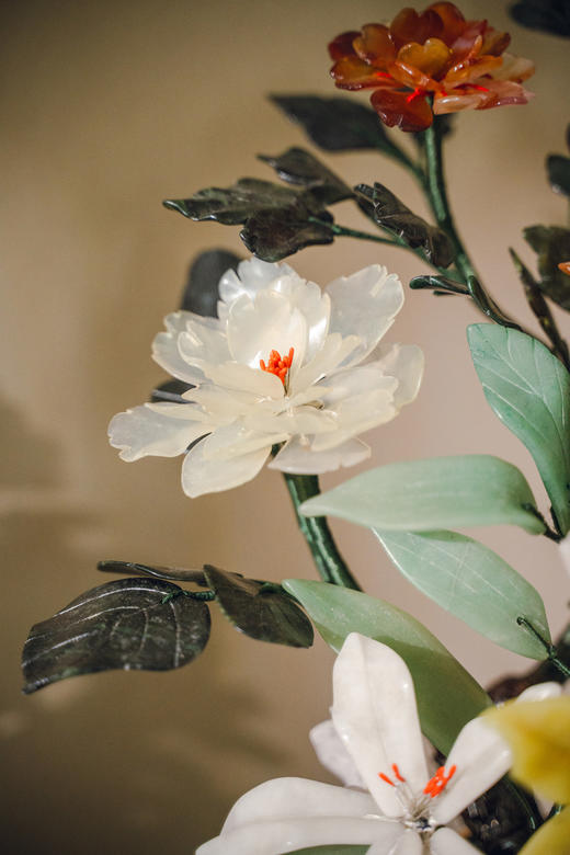 独角鹿西洋古董20世纪中国出品传统东方花卉纹景泰蓝盆装饰「圣洁华贵」珍宝像生盆景一对 商品图8