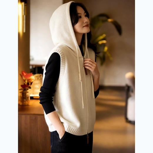 穿搭法宝~100%纯山羊绒双拉链连帽开衫女针织坎肩外套CYR260302 商品图2
