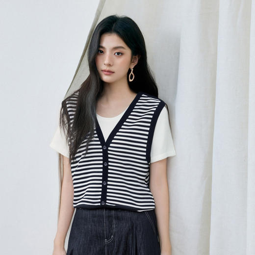 【商场同款】诗凡黎天丝假两件针织衫25秋新款短袖上衣3G7131521 商品图0