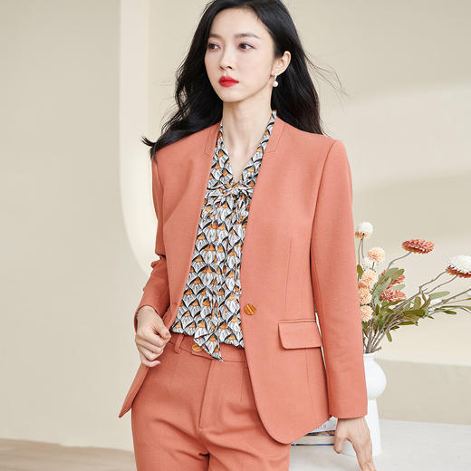 米思阳知性优雅纯色通勤百搭一粒扣长袖外套女5Q22CW2344 商品图3