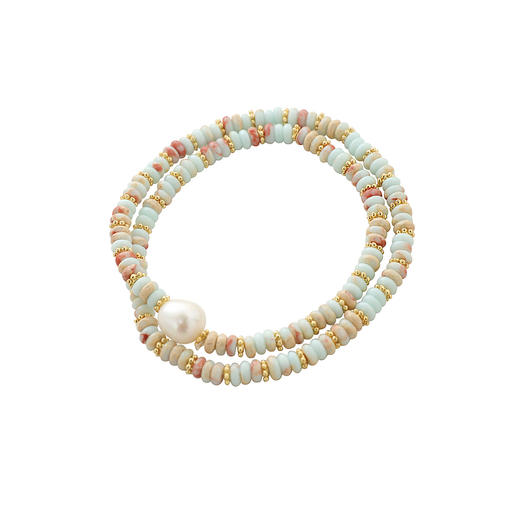 三彩2026新款新中式多巴胺风合成寿山石双层手串手链淡水珍珠百搭 商品图3