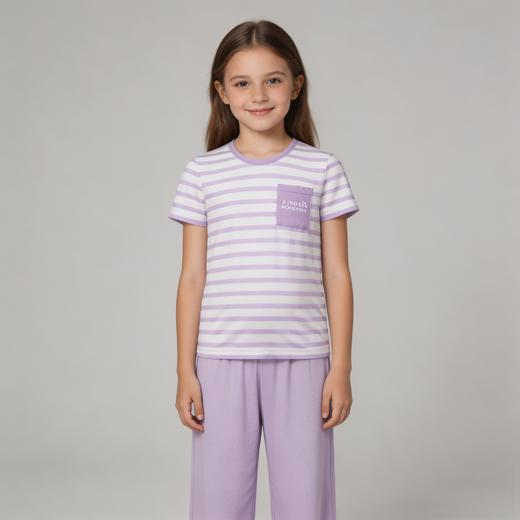 【莫代尔系列】舒雅童装女童短袖七分裤家居套装95%莫代尔5% 氨纶 3F/26383H 商品图0