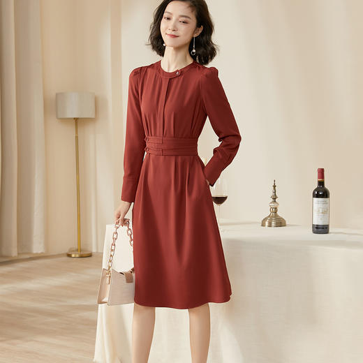 剩S/XL/XXL 米思阳秋装新款时尚气质复古中长款收腰显瘦长袖连衣裙女5706 商品图1