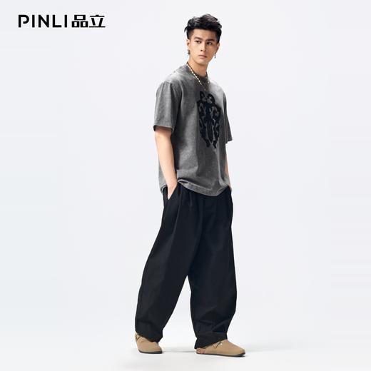PINLI品立2026夏季新款男装重工水洗纯棉炒雪花圆领短袖T恤上衣潮BG262111017 商品图1