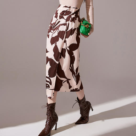 剩S/M/L 芳外新款印花高腰半身裙优雅中长款碎花裙子女8T23CI1140 商品图1