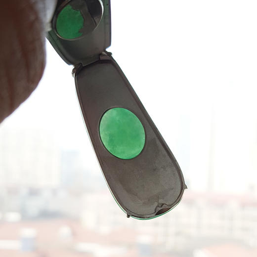 【天然正品】A货翡翠AU750收藏级白金镶钻镶天然细腻糯冰种满绿福豆翡翠吊坠项链58.1*18.5*7.6MM（皆取最大值）280226HSD46 商品图3