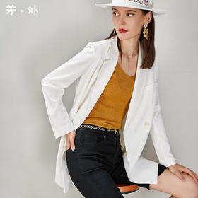 剩XL 芳外新款双排扣直筒设计新款双排扣宽松街头风式西服8T21CX1381