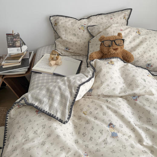 精致贝壳边~全棉碎花斜纹纯棉被套床单床笠四件套学生宿舍三件 清新活泼 四季可用 商品图5