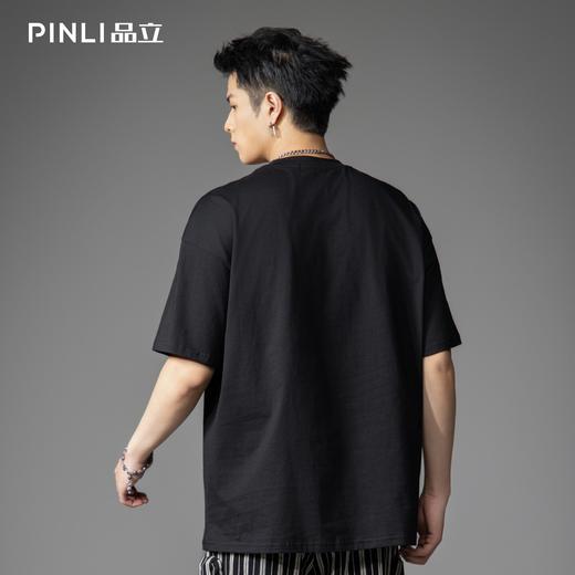 PINLI品立2026春季新款男士潮牌圆领落肩袖字母绣花短袖T恤上衣潮B262111010 商品图2