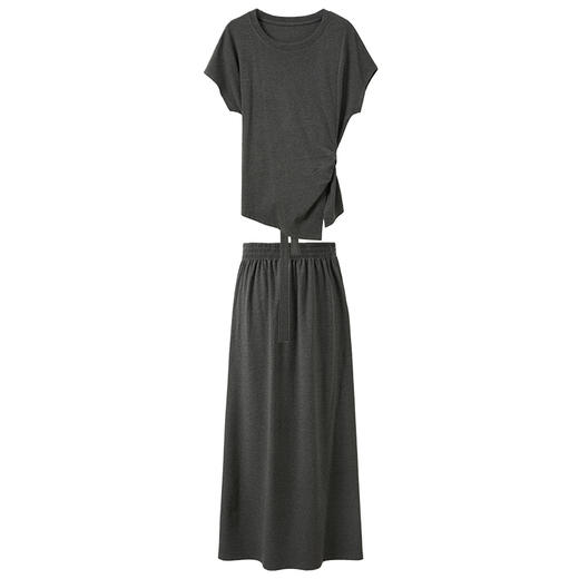 三彩2026夏季新款设计感套装圆领T恤上衣半身裙A字长裙两件套S 商品图4