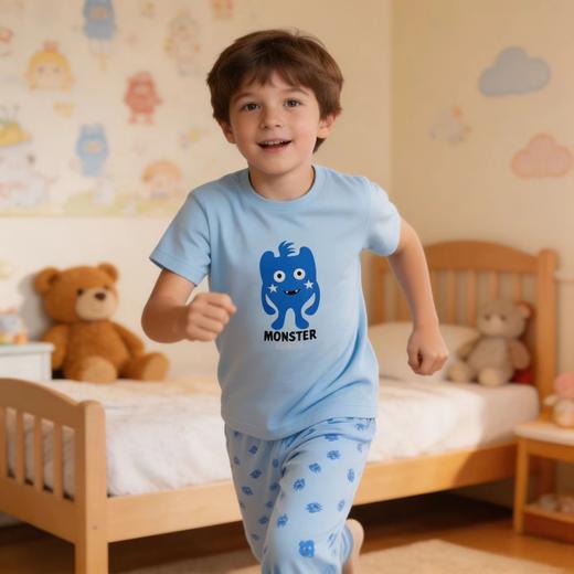 【奇趣怪兽莫代尔】舒雅童装男童短袖七分裤家居套装 95%莫代尔5%氨纶 3B/26377H 商品图3