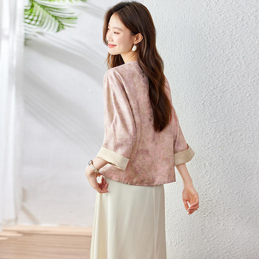 春夏新中式盘扣上衣 人丝提花双面7分袖外套上衣 单件 商品图2