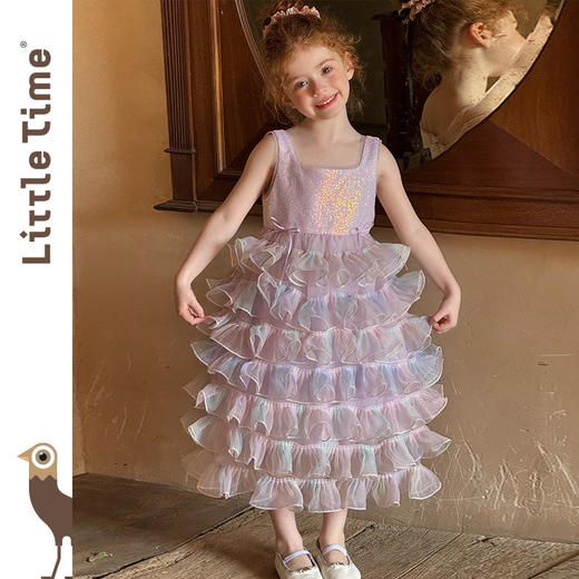 Littletime女童连衣裙夏装2025新款儿童亮片拖尾公主裙生日礼服裙 商品图1
