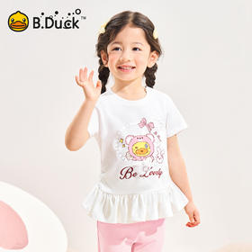 [驱蚊抗菌]bduck小黄鸭童装女童t恤短袖儿童夏装纯棉宝宝裙摆上衣90-150 FF2701099