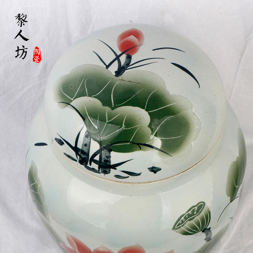 双层盖大号陶瓷骨灰盒 彩绘荷花景德镇瓷器骨灰坛 商品图4