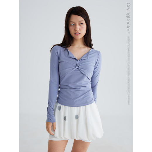 CryingCenter 兰精莫代尔V领扭结上衣休闲普拉提长袖 哭喊中心 商品图2