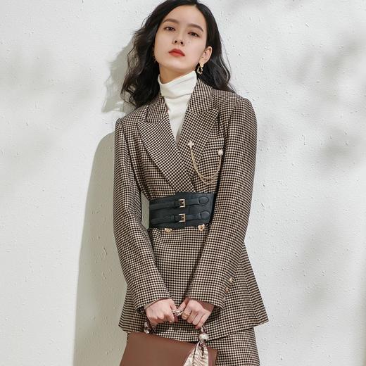 剩S/M/L 芳外春季新款复古经典千鸟格小西装外套宽松中长款西服女1970 商品图1