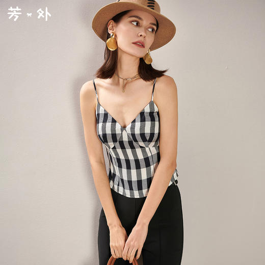剩S 芳外新款醋酸打底背心小心机v领吊带式背心女8T21AD0183 商品图0