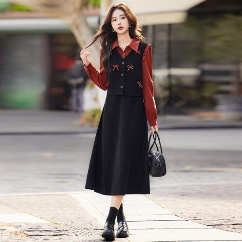 早春新款法式穿搭一整套连衣裙学院风气质减龄假两件裙子ZLF27112 商品图4