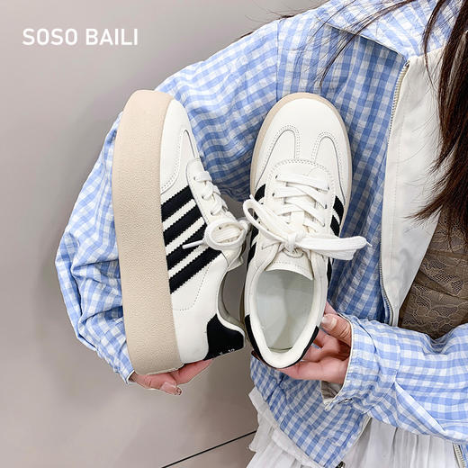 SOSO BAILI德训厚底休闲板鞋 显高显瘦百搭小白鞋 商品图1