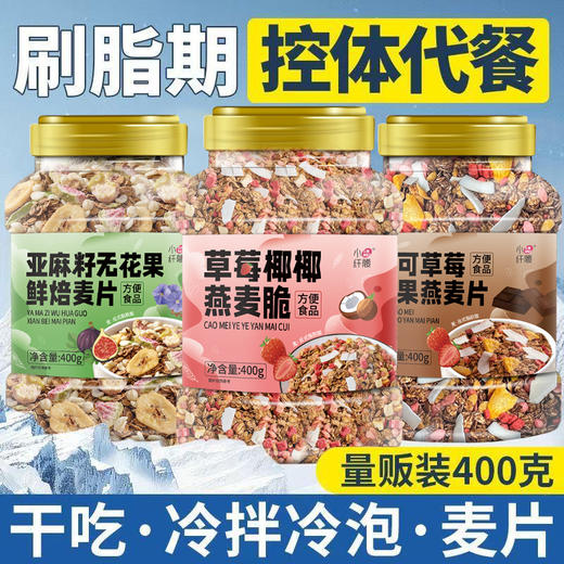 【超值3罐装】小纤腰燕麦片组合 可可草莓/亚麻籽无花果/草莓椰椰 谷物原料 营养丰富 400g*3罐 商品图2