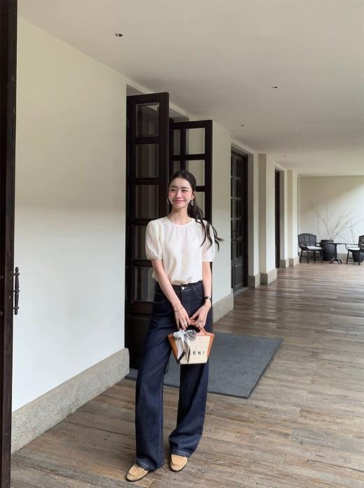 二店y 【68211】 三种裤长 早春款 高腰显瘦窄版直筒阔腿牛仔裤 商品图7