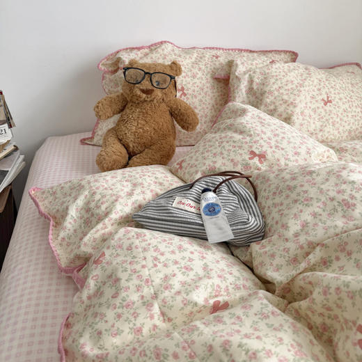 精致贝壳边~全棉碎花斜纹纯棉被套床单床笠四件套学生宿舍三件 清新活泼 四季可用 商品图7