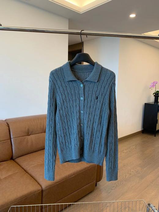 F031049早春POLO翻领绞花编织针织纽扣开衫外套 商品图6
