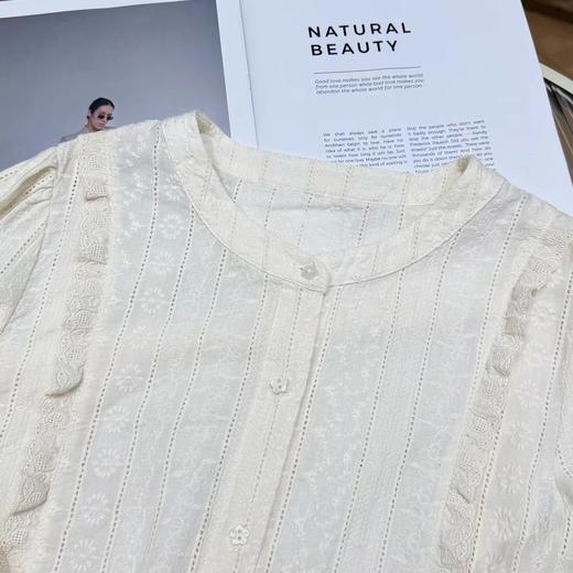 F031059早春假日法式轻薄呼吸感透气纯棉刺绣提花时尚清淡配色特殊领口衬衫 商品图14