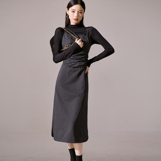 剩S/M/L 芳外新款简约风通勤连衣裙韩版修身吊带裙女8I23CL1132 商品图2