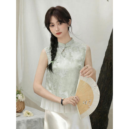 鹿向南「青衫烟雨」绿色新中式背心内搭女夏季漂亮高级感吊带上衣 商品图1
