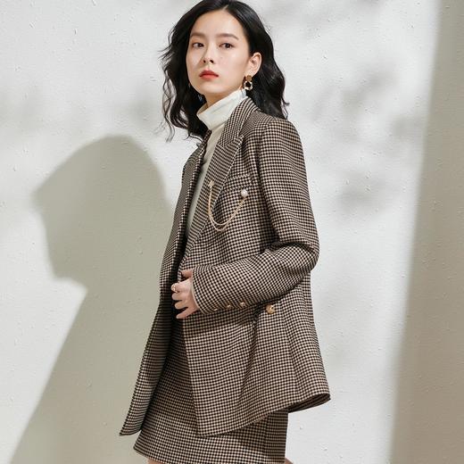 剩S/M/L 芳外春季新款复古经典千鸟格小西装外套宽松中长款西服女1970 商品图3