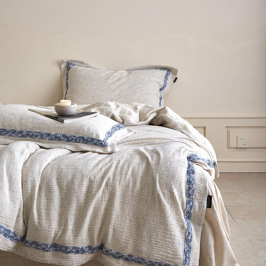 爽肤棉麻~A类棉麻色织提花床单被套四件套20%亚麻床品简约民宿风 商品图2