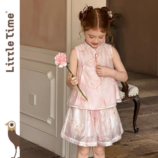littletime女童新中式套装夏季2026新款盘扣背心阔腿裤两件套 商品图4