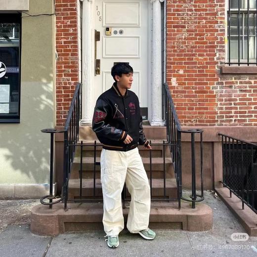 F031011黑8拼接皮袖薄款定织定染毛呢面料男女同款棒球服外套 商品图5