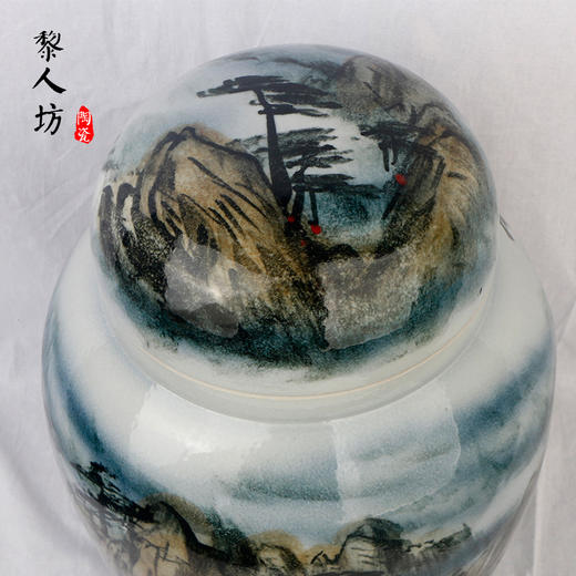 双层盖陶瓷骨灰坛子 黄山风景景德镇瓷器骨灰坛 商品图3