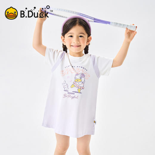 bduck小黄鸭童装女童运动裙子儿童短袖连衣裙小女孩夏装透气T恤裙90-150 FF2780080 商品图0