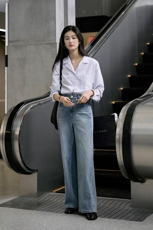 二店y 【68211】 三种裤长 早春款 高腰显瘦窄版直筒阔腿牛仔裤 商品图4